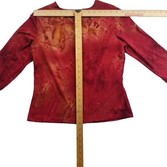 Vintage Dressbarn V Neck Top Women M Red Tie Dye 3/4 Slv Stretch Sequin 90s Y2K - Picture 10 of 14